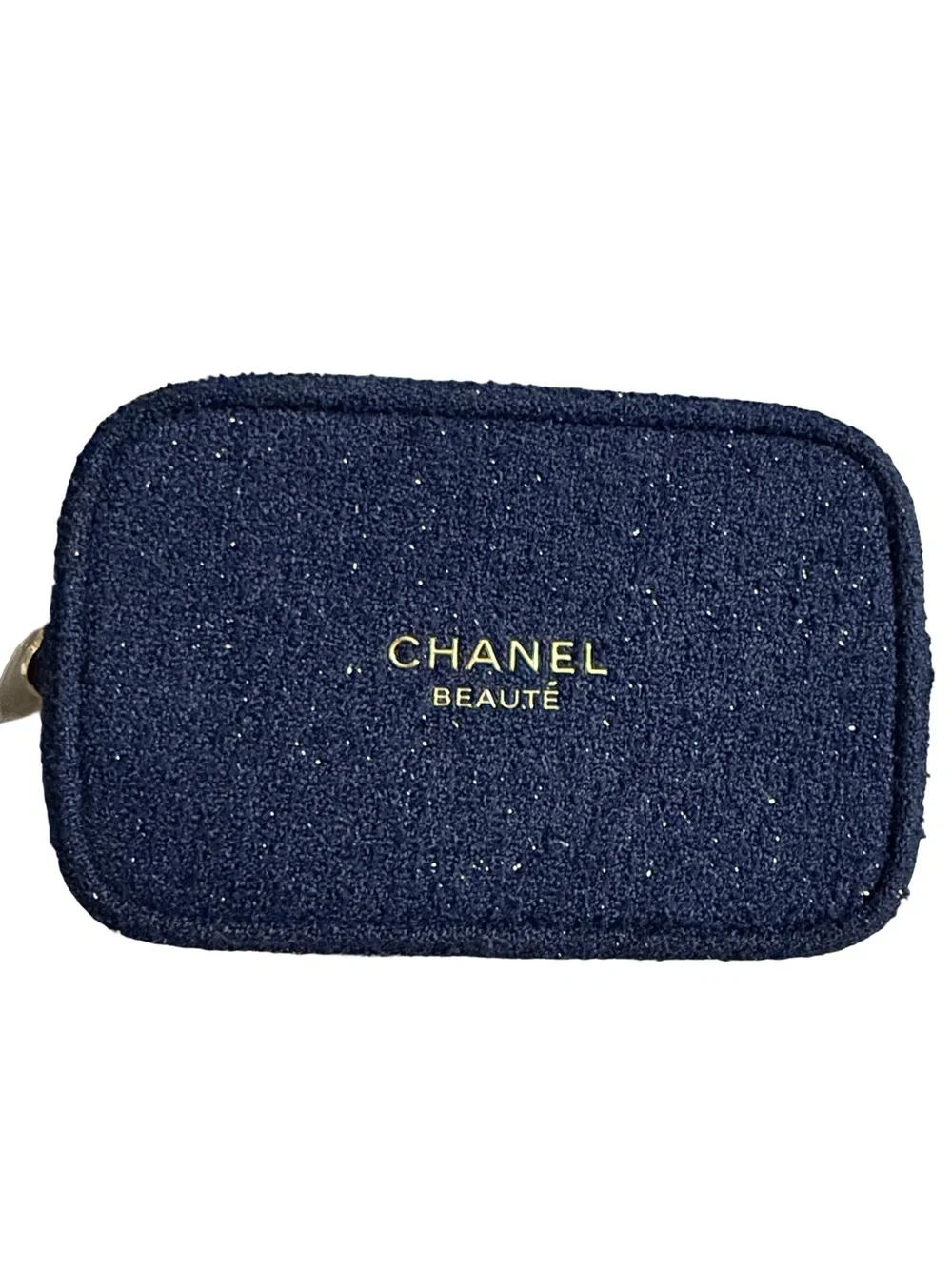 CHANEL Beauté Navy Quilted Cosmetic Pouch with Gold Logo